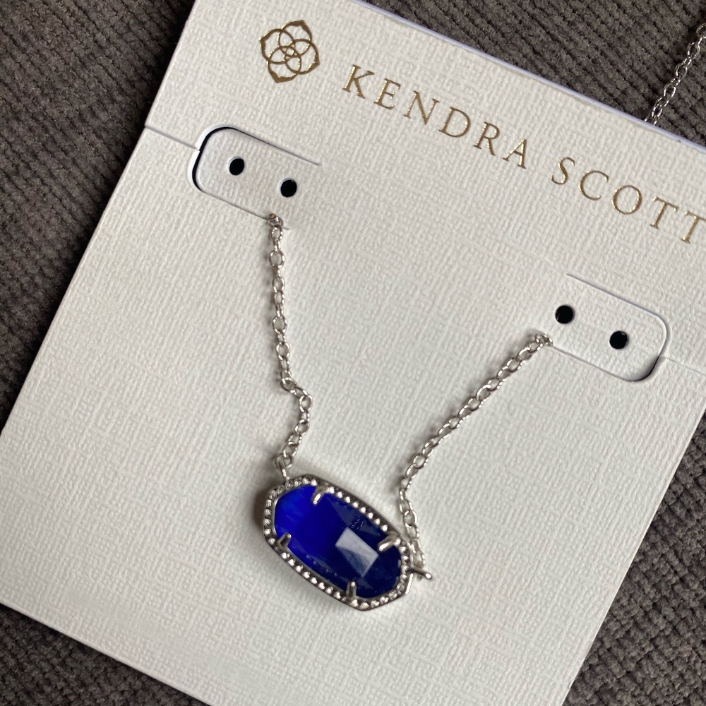 Kendra Scott Elisa Silver Pendant Cobalt Cats Eye